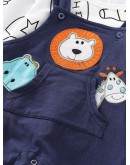 Baby Letter Print Tee With Cartoon Embroidery Overalls