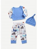 Baby Mountain Print Top &amp; Bow Front Pants &amp; Hat