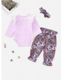 Baby Contrast Lace Eyelet Jumpsuit &amp; Floral Print Pants &amp; Headband