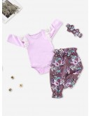 Baby Contrast Lace Eyelet Jumpsuit &amp; Floral Print Pants &amp; Headband