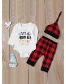 Baby Slogan Print Jumpsuit &amp; Check Plaid Pants &amp; Hat