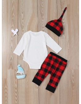 Baby Slogan Print Jumpsuit &amp; Check Plaid Pants &amp; Hat