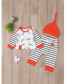 Baby Feather And Stripe Print Tee &amp; Pants &amp; Hat