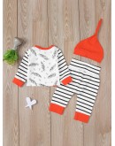 Baby Feather And Stripe Print Tee &amp; Pants &amp; Hat