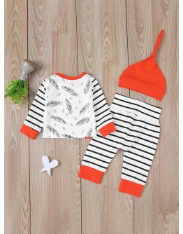 Baby Feather And Stripe Print Tee &amp; Pants &amp; Hat